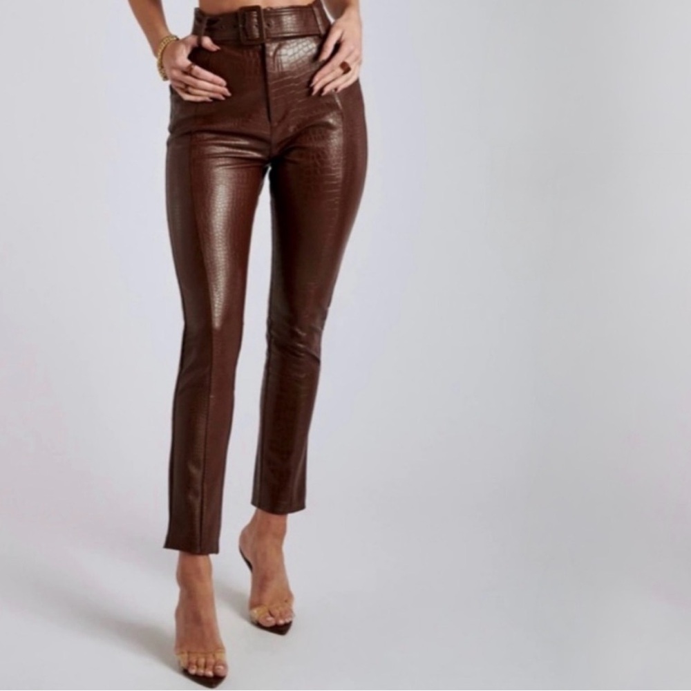 Meshki Brown Croc-Embossed Skinny Jeans